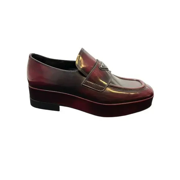 Prada Leather Platform Loafers Luxury Designer Italy Made Red Brown Men's Size 9 - Picture 5 of 9